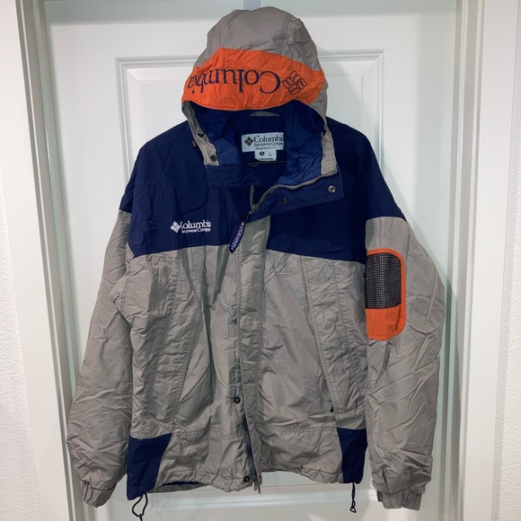 Columbia Jacket Men’s Gray Blue Windbreaker Lightweight Logo Adult size L zipped